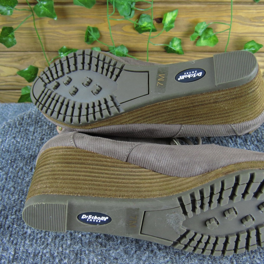 Dr. Scholl's Close Call Women 7 Taupe Fabric Lace-Up Wedge Booties Comfort Shoes - Picture 6 of 7